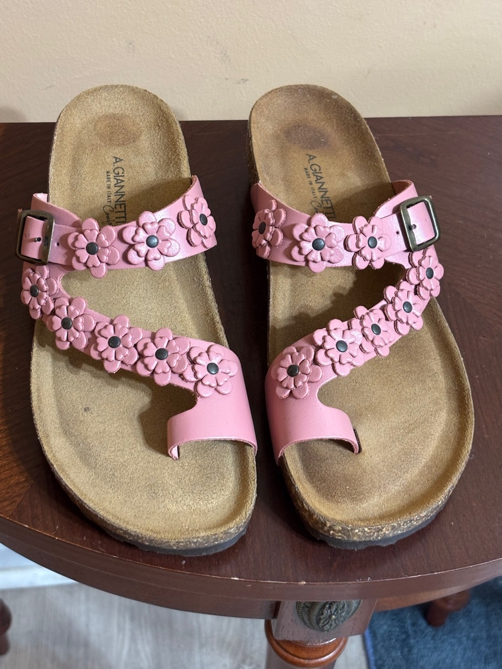 A. Giannetti Pink Floral Buckle Slide Sandals